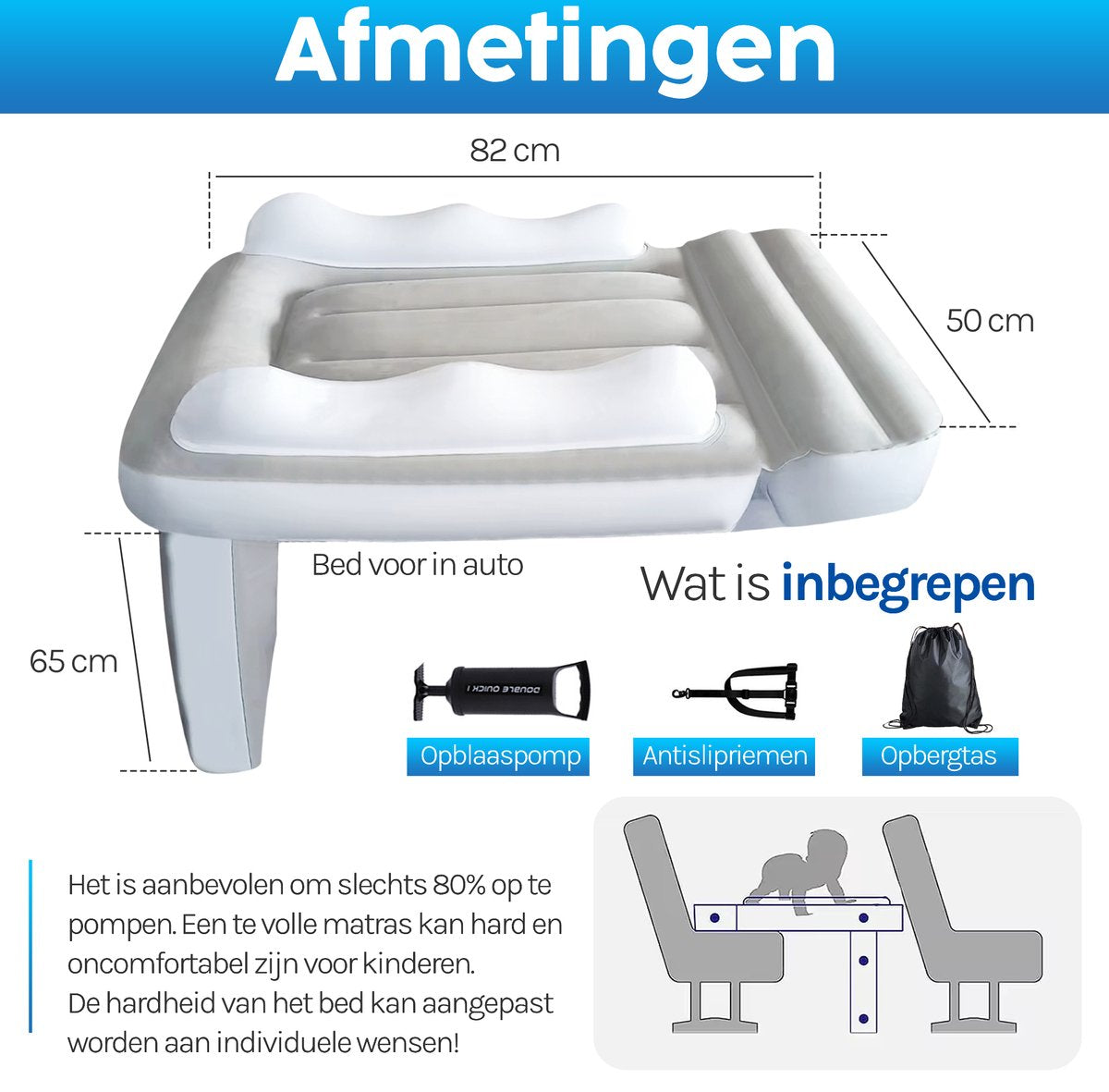 Inflatable Airplane Bed - Baby Airplane Mattress - Car Bed - Includes Storage Bag, Inflator Pump and Straps - Safe and Comfortable - Compact and Water-Resistant for Travel
