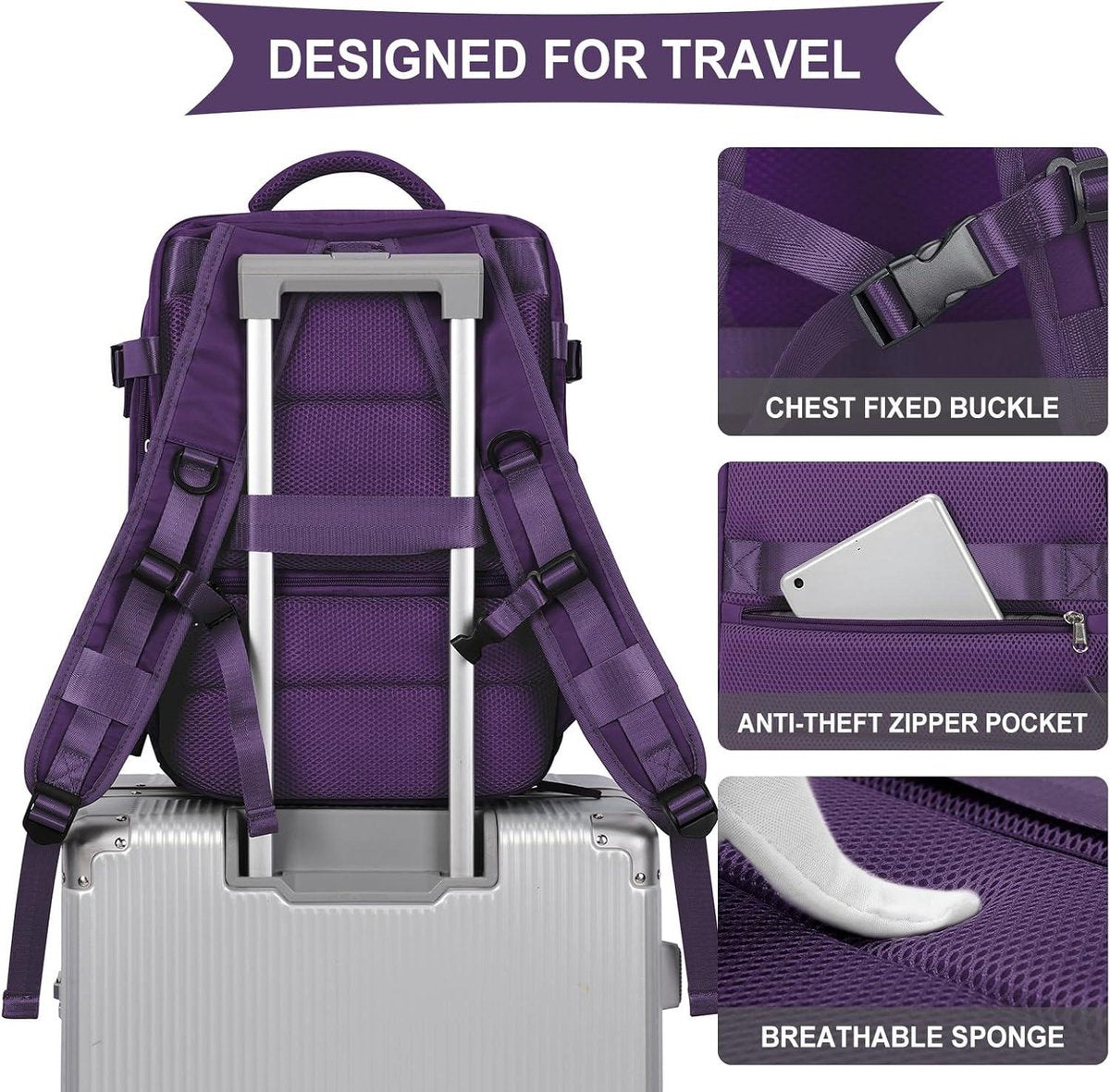 Handbagage Tas onder de stoel Easyjet 45x36x20 - Reisrugzak Ryanair 40x20x25 - Dames Laptop Rugzak met USB-uitgang - Wandelrugzak Waterdicht Heren