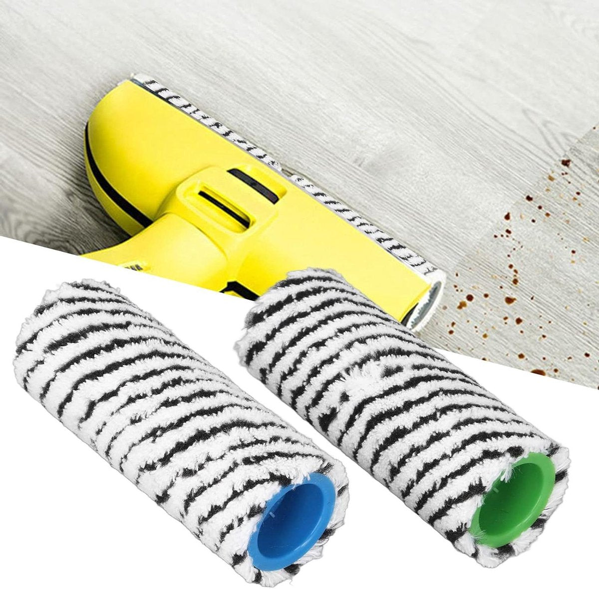 Microvezel Roller Borstel Set - Harde Vloer Reiniger - Roller Vervanging - Microfiber - Wasbaar - Nat Droog Gebruik - Karcher FC3 FC3D FC5 FC5D FC7 (zwart) - 2 Stuks