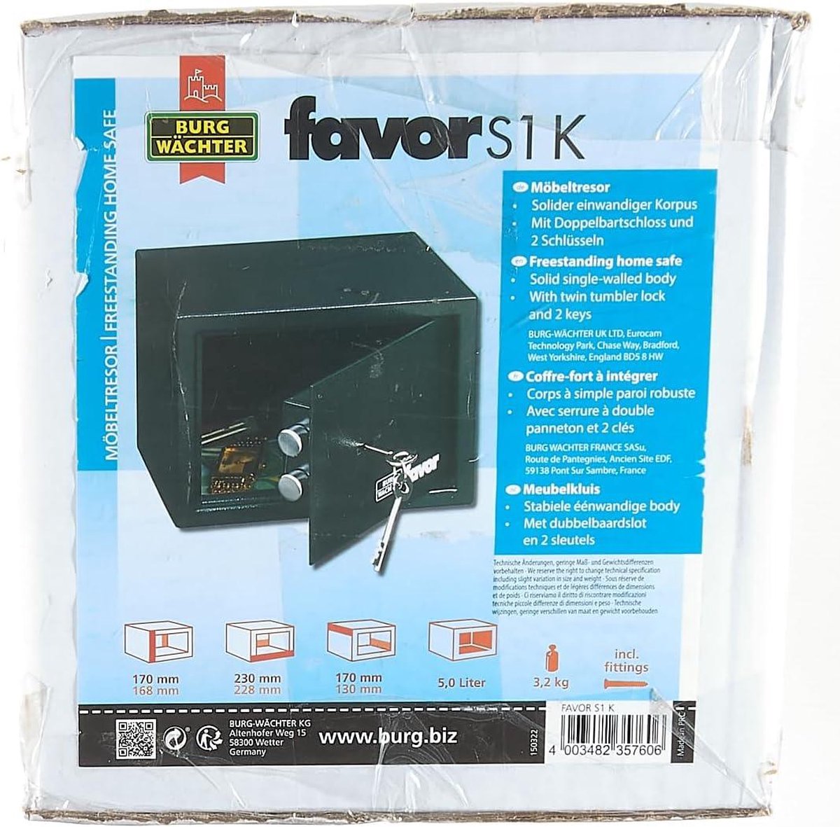 Furniture safe key Favor 52 l 33 kg S1 K black - Fireproof safe