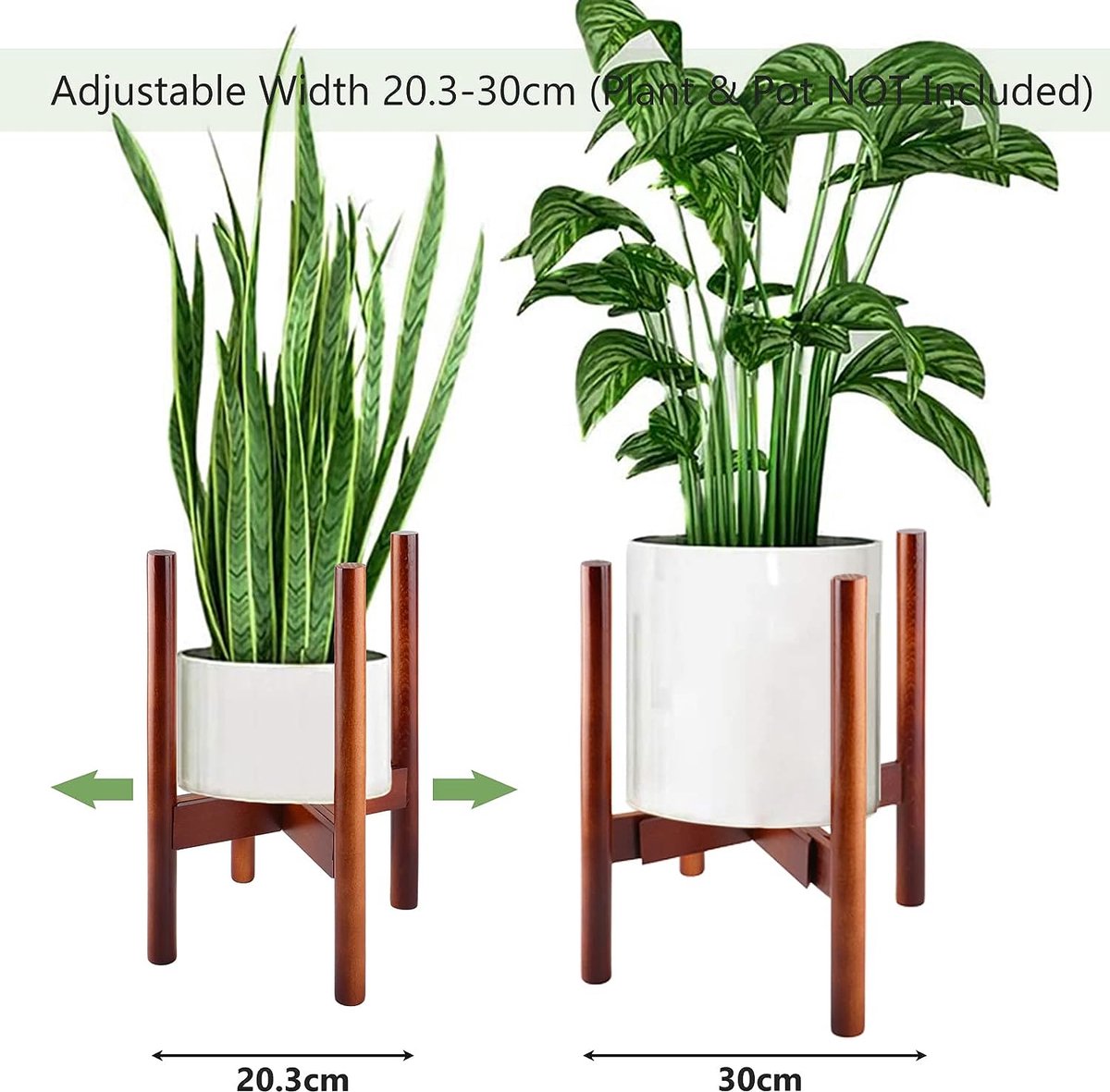 Wooden Plant Stand for Indoors, Brown Flower Pots, Plant Stool for Living Room, Bedroom, Adjustable Width for Pots up to 30 cm