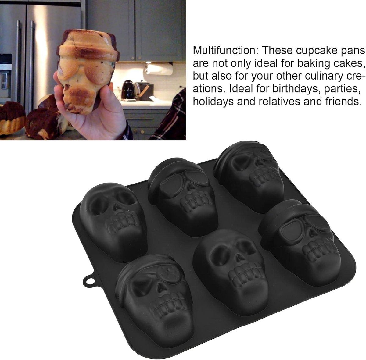 Haunted Skull Siliconen Antiaanbak Chocoladevorm - Bakvormen voor Gummis, Chocolade voor Halloween en Verjaardagsfeestjes