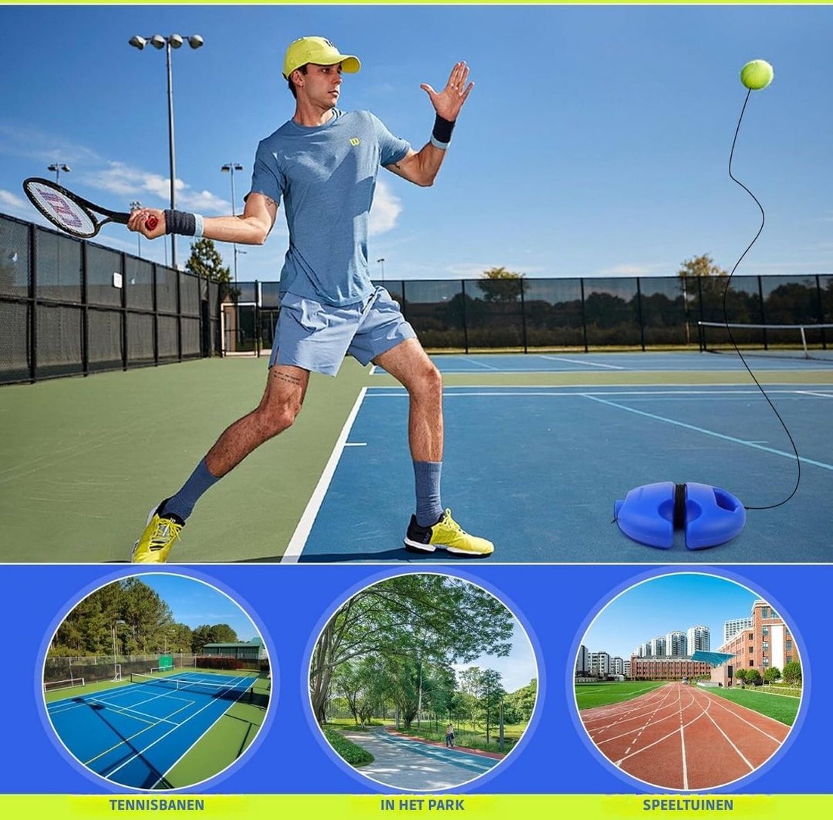 Tennispaal - Swingball - Tennispaal Met 2 Ballen - Tennispaal Swingbal - Tennispaal Kinderen En Volwassenen – Tennistrainer – Voor In de Tuin - Oefening