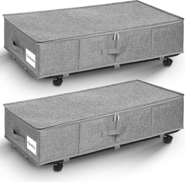 2 stuks onderbedcommode, opbergbox met wielen 360° rotatie, groot onder bed met 3 handgrepen, ultra dikke dekbedden opslag, 74,5 x 39,8 x 22 cm