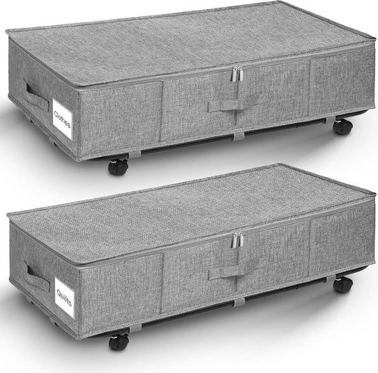 2 stuks onderbedcommode, opbergbox met wielen 360° rotatie, groot onder bed met 3 handgrepen, ultra dikke dekbedden opslag, 74,5 x 39,8 x 22 cm