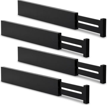 Set van 4 Bamboe hout zwart Verstelbare Lade Verdeler 42.2cm-55.2, kledingkast kleding lade, keuken, slaapkamer organizer