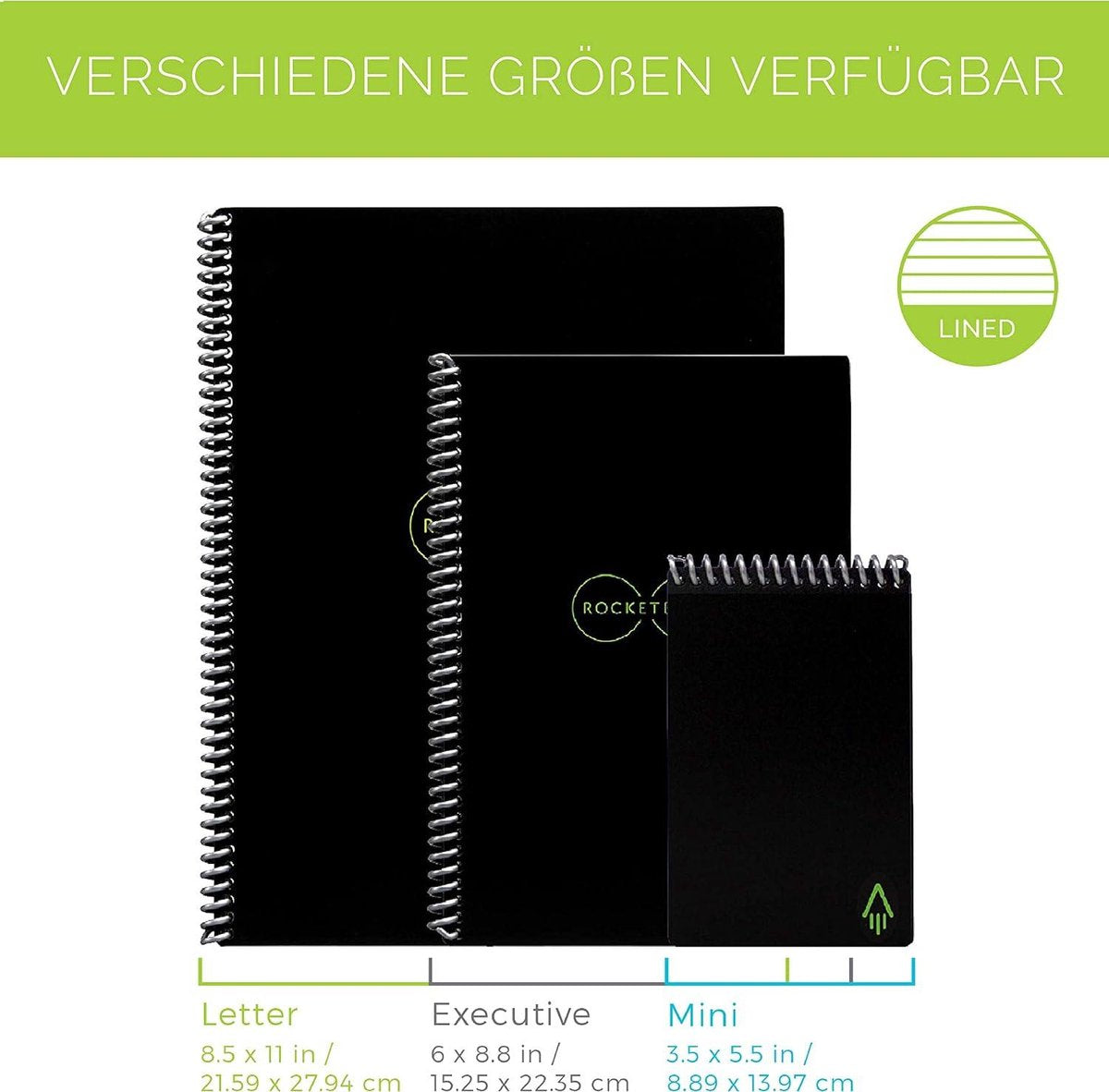 Rewritable Digital Notebook - A4 Letter Black - Electronic Notepad with Lined Pages - Incl. Pilot Frixion Pen and Microfiber Cloth Notepad