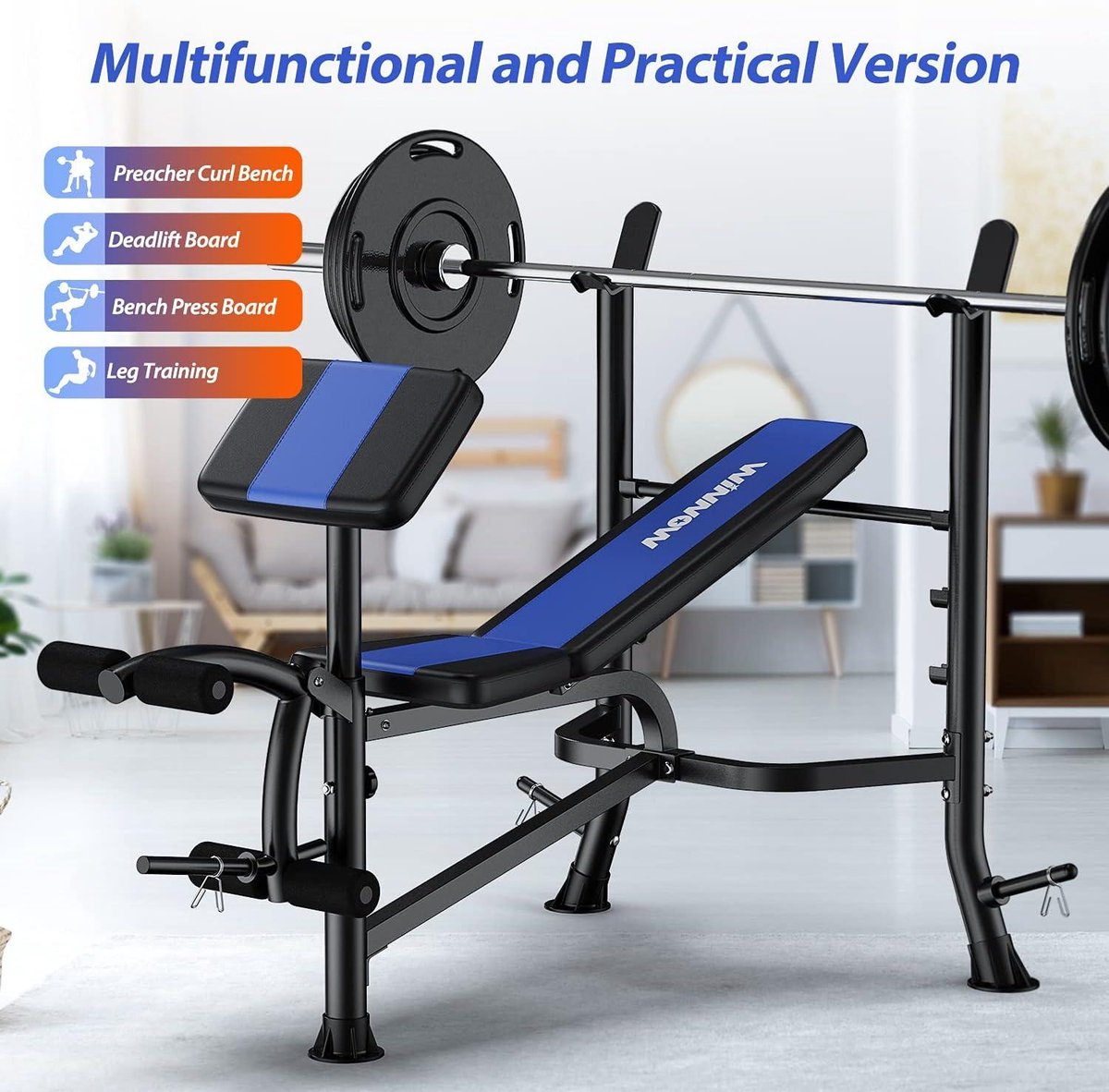 Adjustable dumbbell bench with leg extension and preacher curl - home training fitness studio weightlifting bench - full-body workout - bench press - dumbbell bench for home - fitness equipment fitness bench