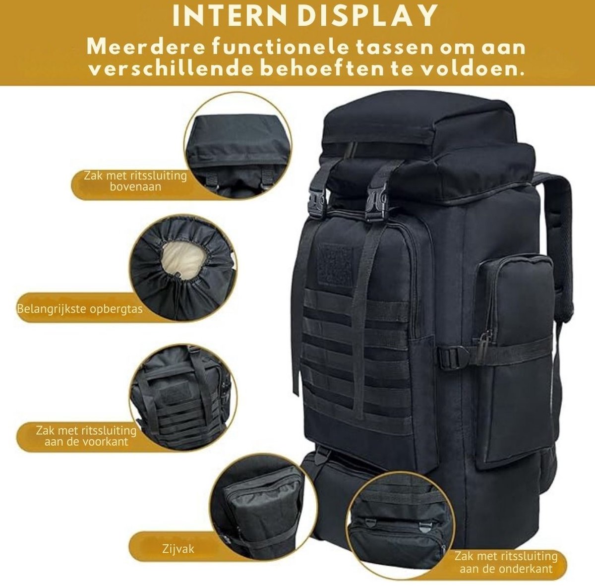 Trekrugzak - Backpack Lichtgewicht - Outdoor – Waterdichte Wandelrugzak - Trekking Rugzak 80 Liter – Trekkersrugzak - Backpacks Voor Kamperen, Klimmen, Skiën en Fietsen – Zwart
