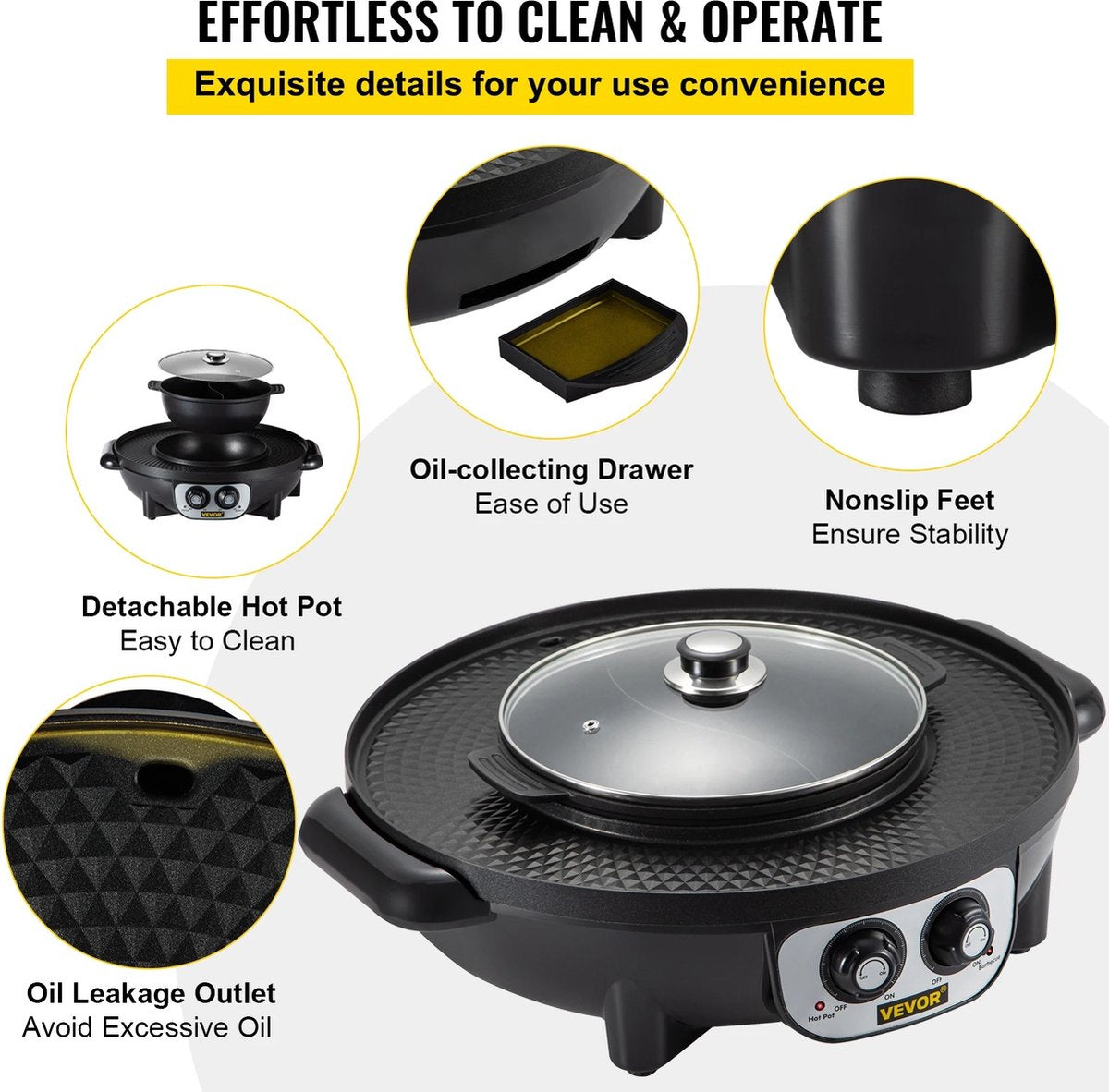 Koreaanse BBQ - Hotpot Elektrisch - Koreaanse BBQ - Koreaanse Grill - Koreaanse Grill- en Hotpotset - Koreaanse BBQ Grill - Gourmetstel - Steengrill