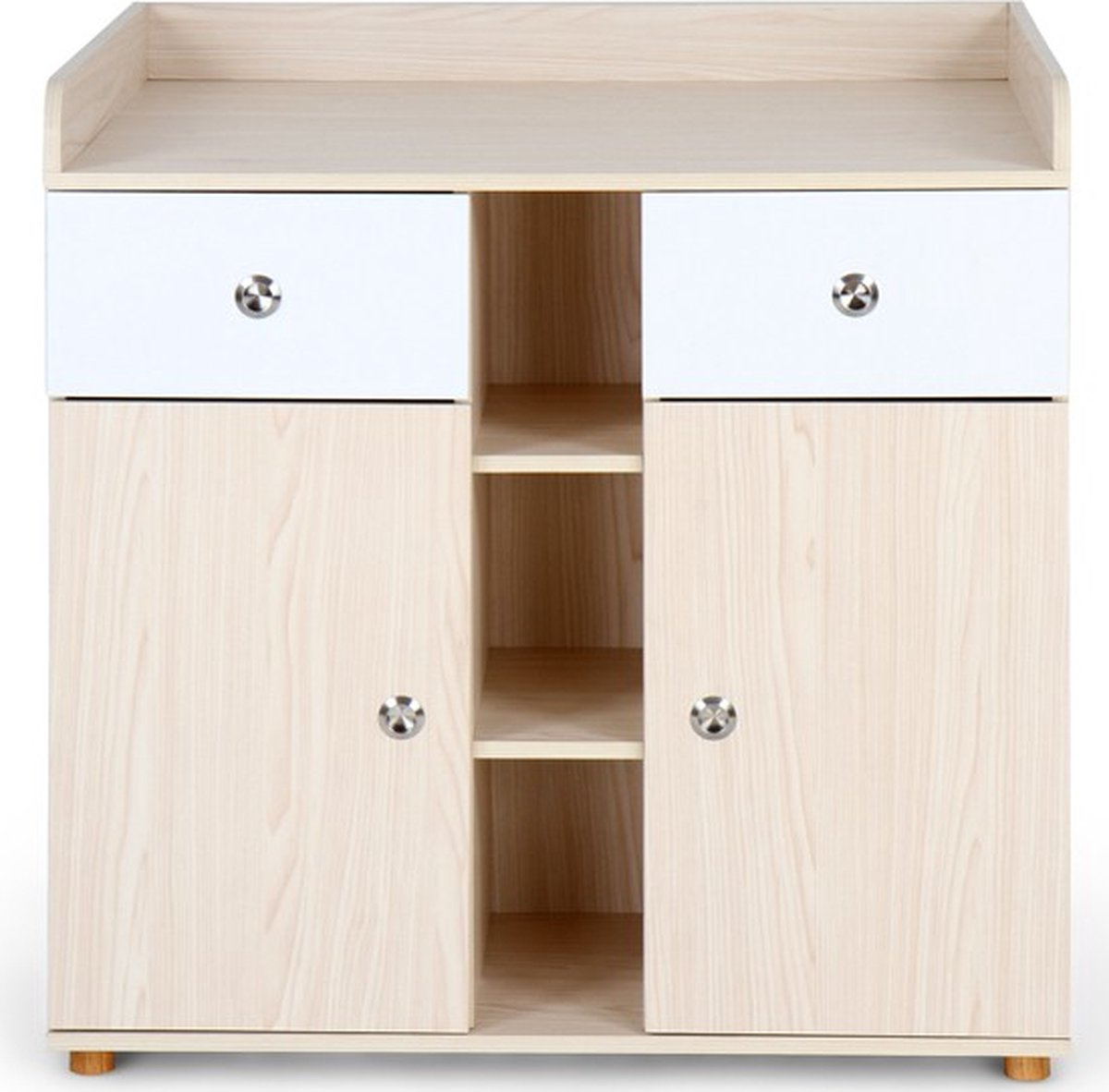 Infantastic - Babycommode met 2 grote lades en 5 vakken - Ladekast met Opbergruimte - Veelzijdig Omkleedmeubel met Organizer - 90x69x92 cm (LxBxH) - Eikenfineer