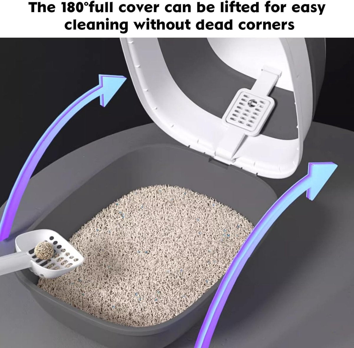 Electric Cat Litter Box - UV Light - Sterilization and Deodorization Function - Large Tray - Dark Grey - Automatic Cat Litter Box