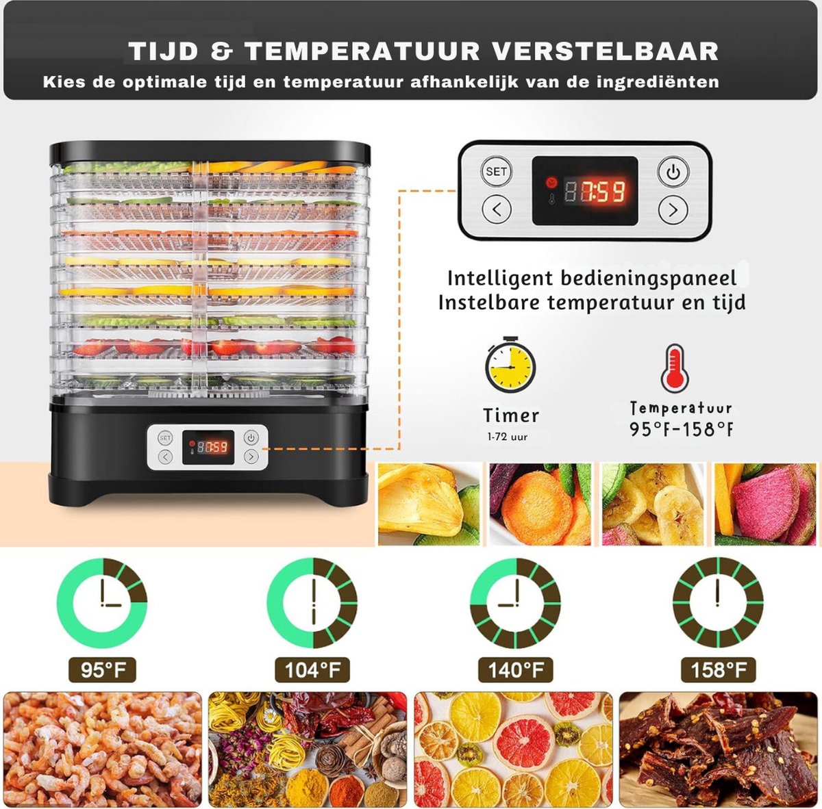 Voedseldroger - Food Dryer - Voor Groenten En Fruit - Voor Kruiden & Vlees - Droogoven - 400W