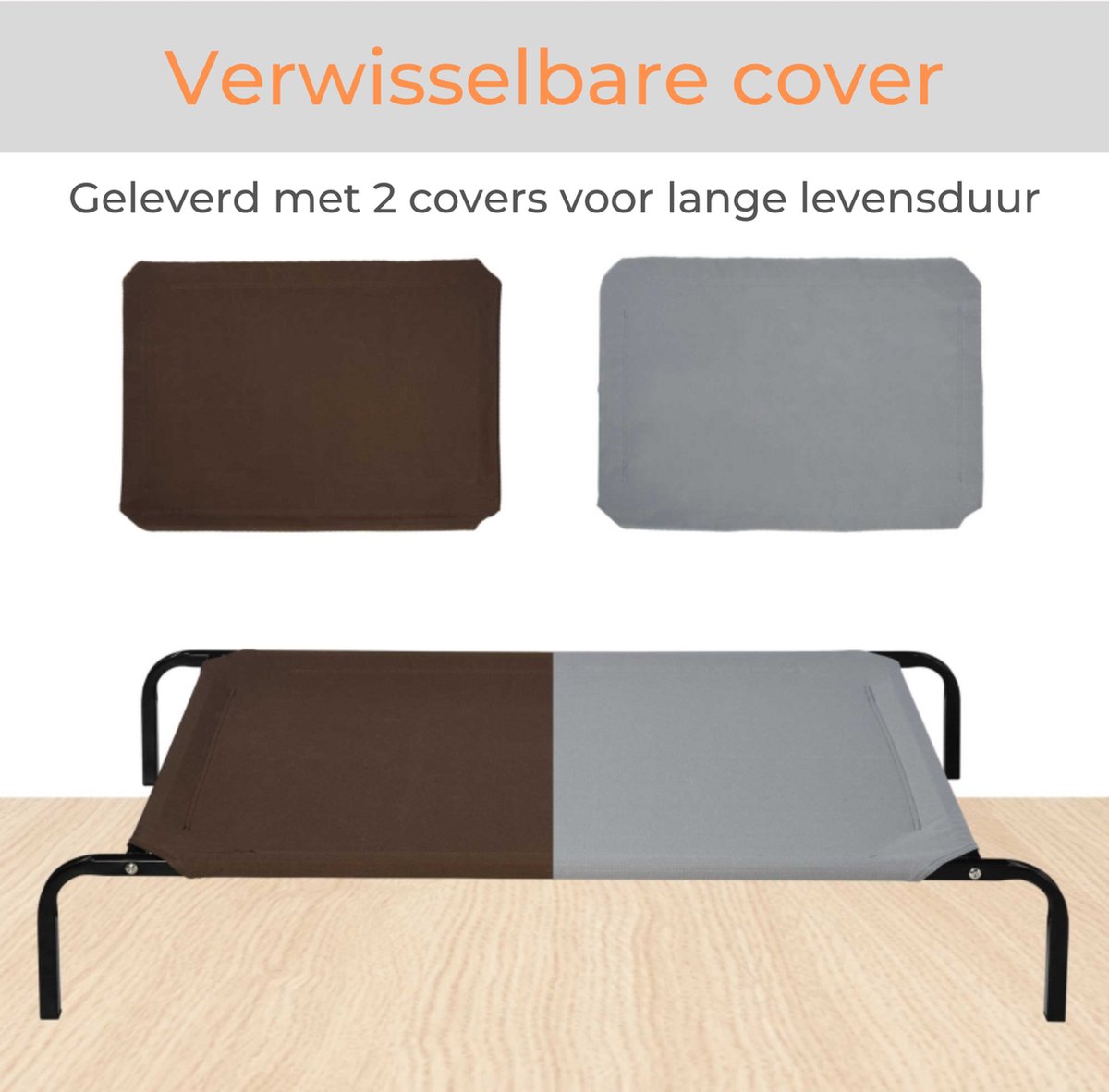 Dog bed - Dog stretcher - Dog recliner - Includes 2 cover sheets - XL - 110x68cm - Grey and Coffee