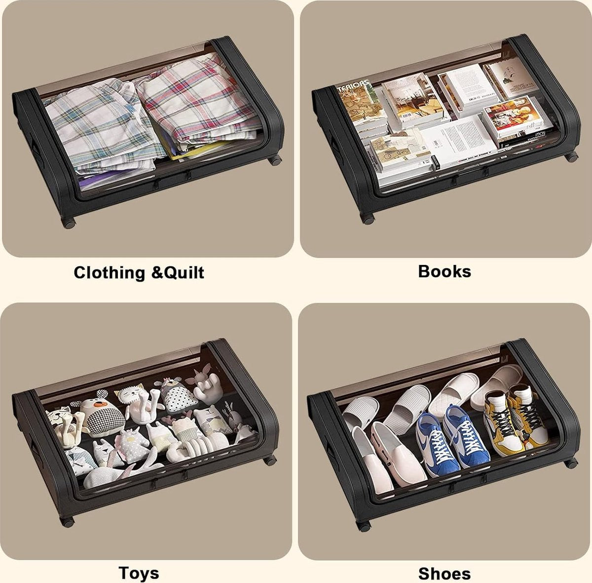 SHOP YOLO opbergbox onder bed - met wielen, deksel, metalen frame, onderbedcontainers, transparant venster - opbergtas doos organisatie thuis