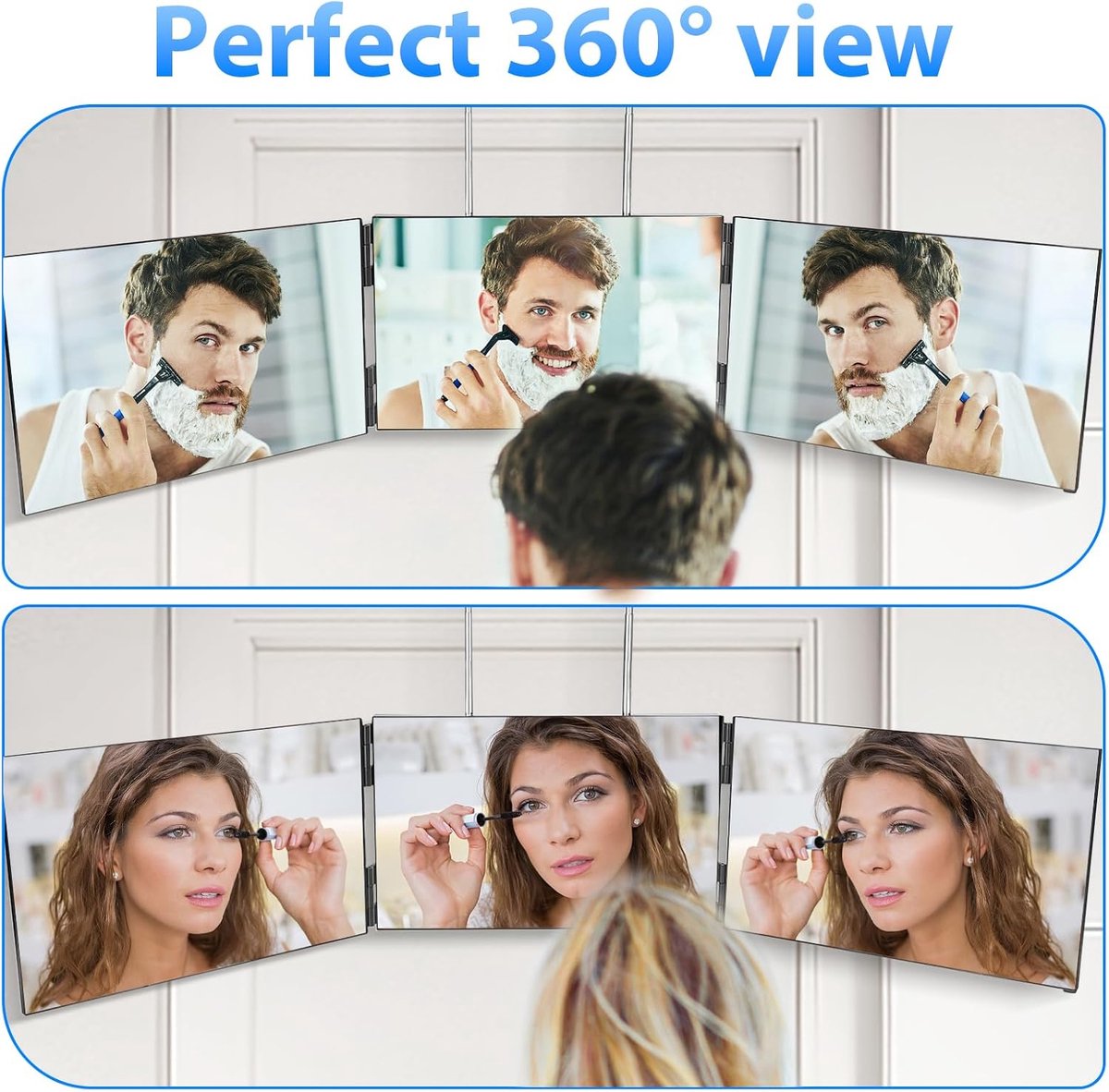 360 graden spiegel, 3-weg spiegel met haak, verstelbare make-upspiegel, scheerspiegel, kappersspiegel voor badkamer, slaapkamer, douche, scheren styling knippen
