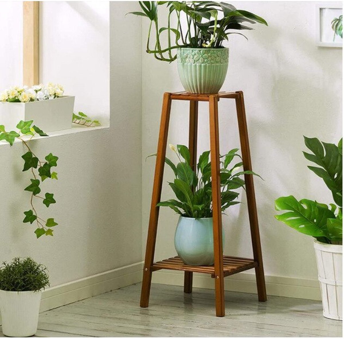 Plant rack - Wall rack - For Plants - Ladder cabinet - 2 shelves - 2 layers - Plant rack - Bamboo - Indoor/outdoor