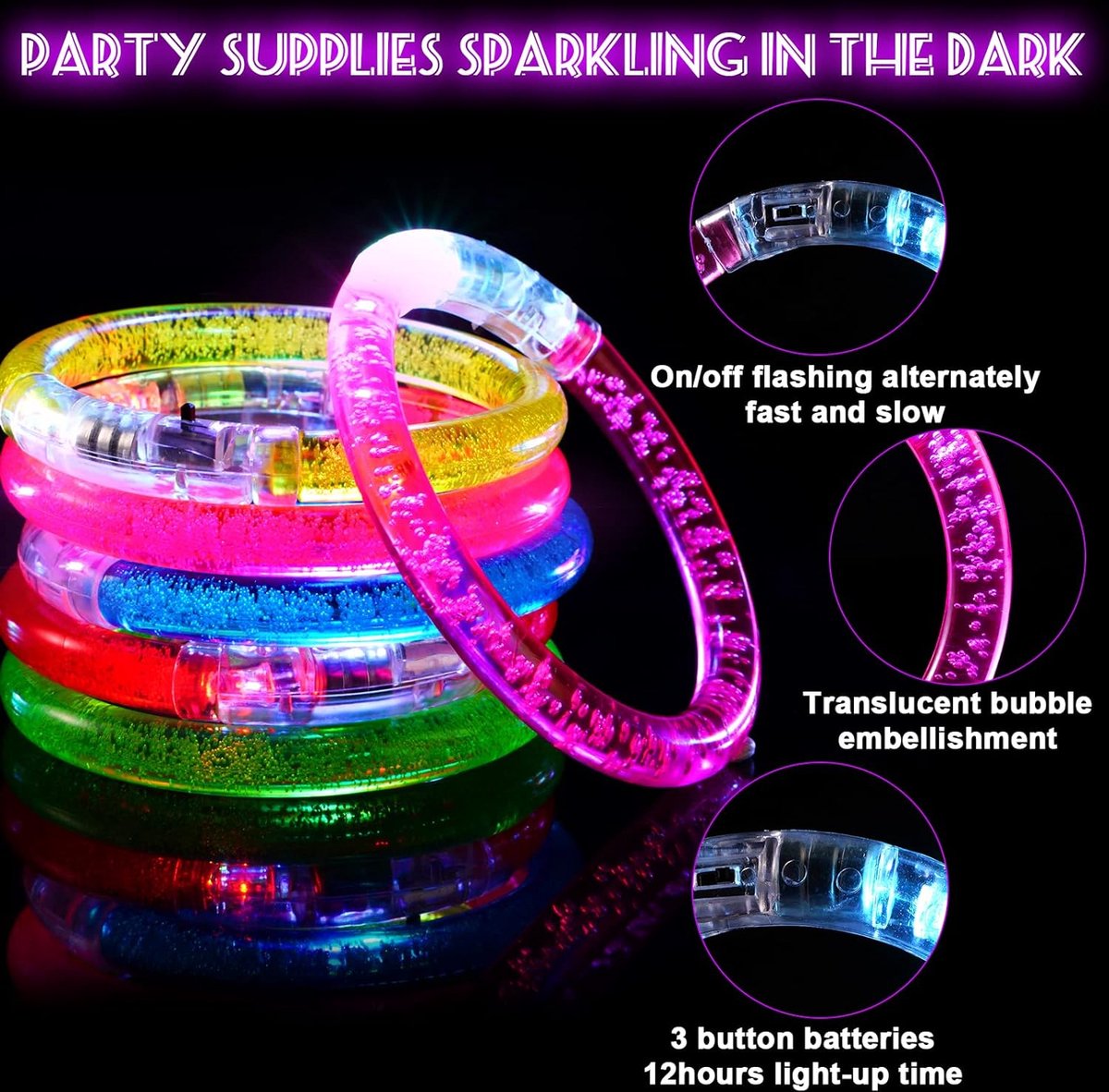 36 stuks led-lichtarmbanden, knipperende armbanden in het donker, glowstick-armband, verlicht speelgoed voor afstuderen, verjaardag, feest, cadeaus, armband voor kinderen en volwassenen