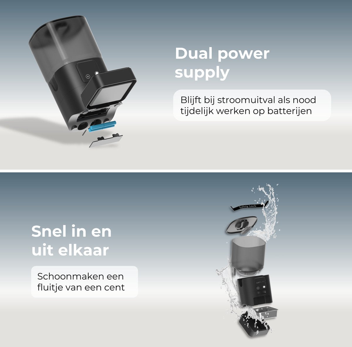 CatElite® - Automatische Voerbak Kat - Dual WiFi 5Ghz & 2.4Ghz - Voerautomaat met Smart App - 6L Voerdispenser RVS - Zwart - Incl. E-book