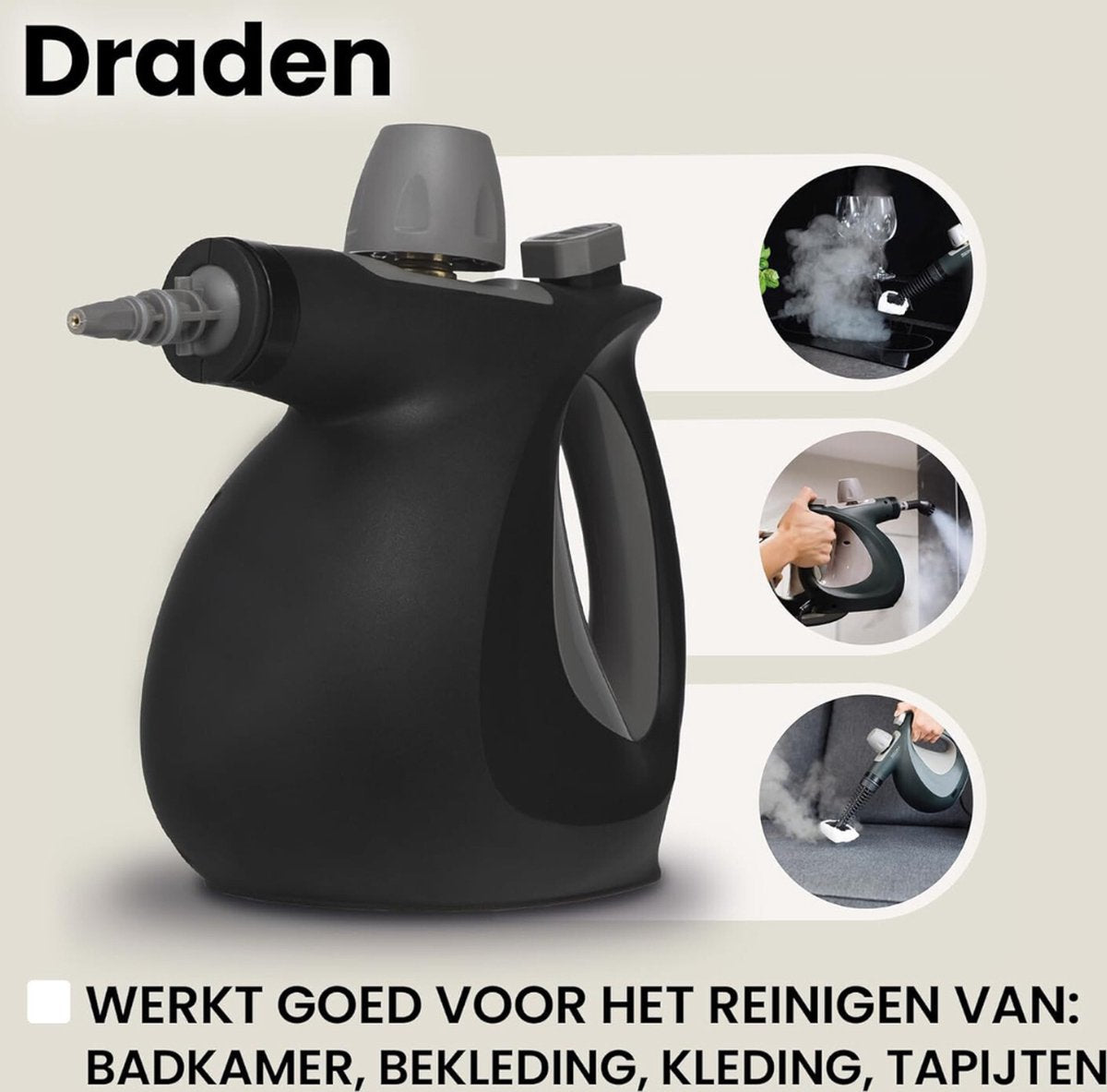 Stoomreiniger - Handstoomreiniger - Veelzijdig - Multifunctioneel - Incl. 9 Accessoires - Zwart