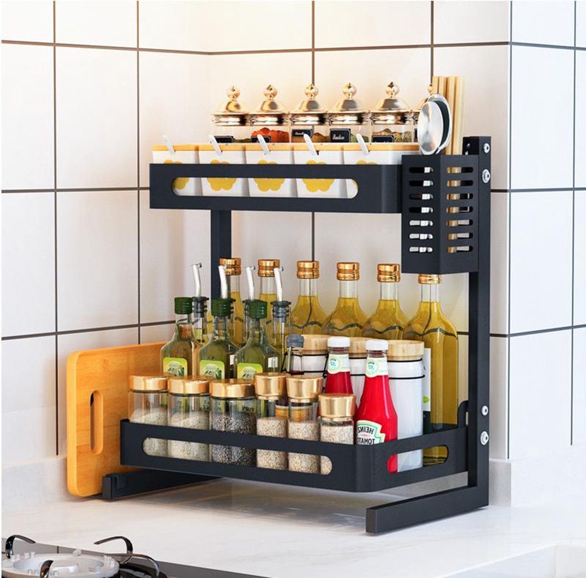 TDR - Multifunctioneel Staande Keukenrek, kruidenrek, of multifunctionele organiser - 2 laags - Zwart