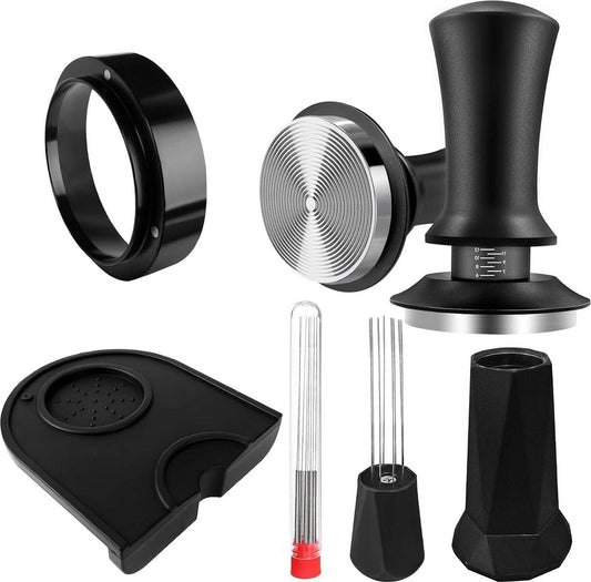 Tamper set - 5 accessoires voor koffie tampen inclusief tamper - 51 mm naalden - WDT Tool - reservenaalden - doseerring - 51 mm tampmat - barista's beginners experts