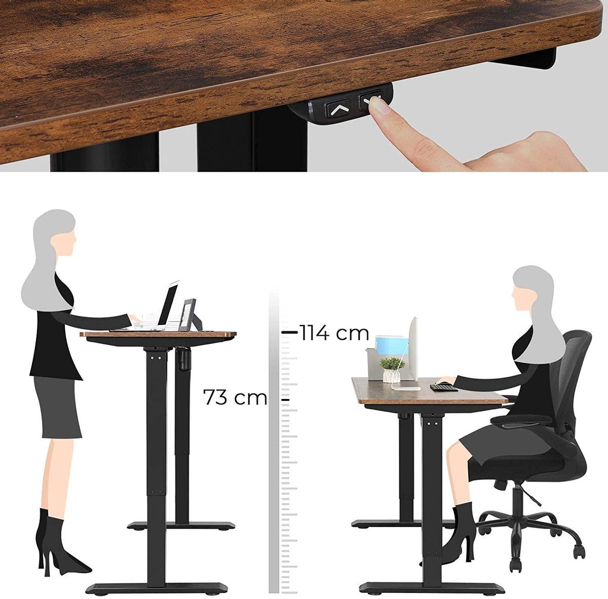Zit Sta Bureau - Elektrisch - Tafel - Hoogte en Lengte Verstelbaar - 140 x 70 x (73-114) cm - Vintage