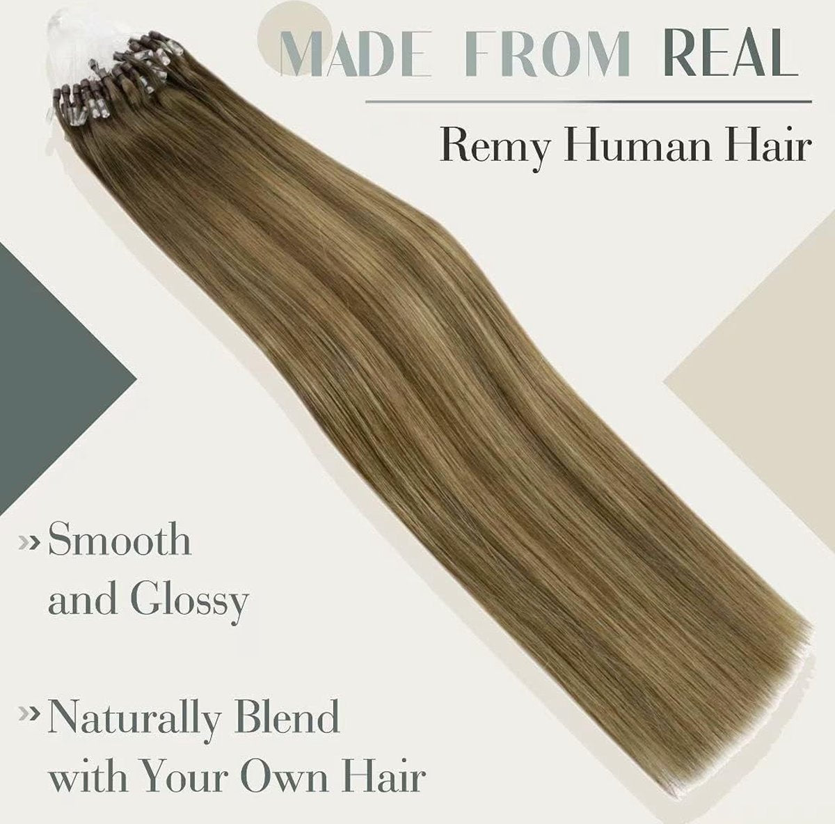 LaaVoo Micro Loop Hair Extensions 18"/45cm 50g/50s #8/16/8 Balayage Lichtbruin naar Goudblond met Lichtbruine Micro-ring Echt Haar Extensions Micro Rings Human Hair Extension
