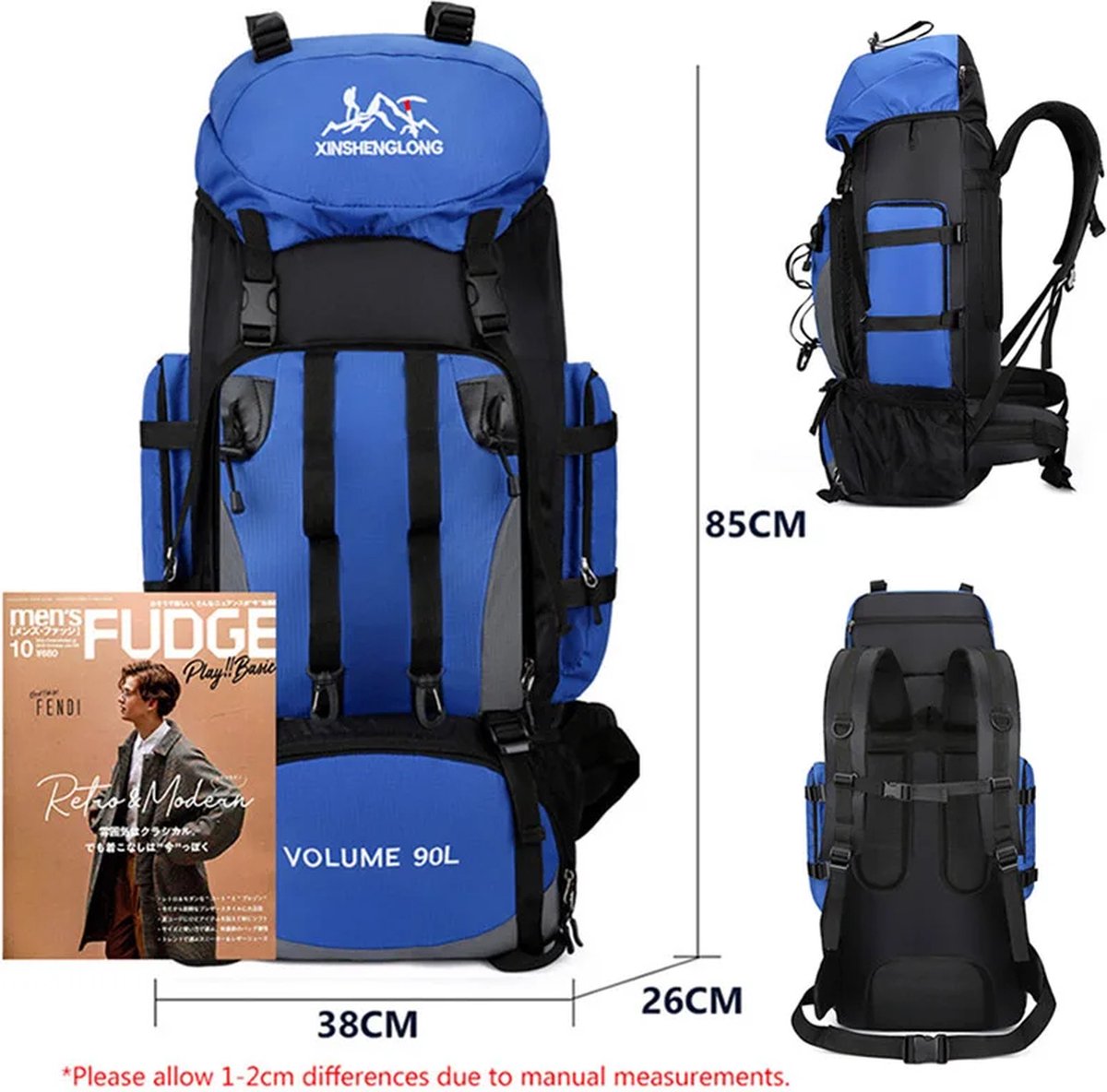 E-Shop4u® - 90L - Backpacks - Rugzak - Waterdichte - Wandelen - Camping - Rugzak - Blauw - Regenhoes - Outdoor - Klimmen - Trekking - Heren - Dames - 90 Liter - Backpack Organizer