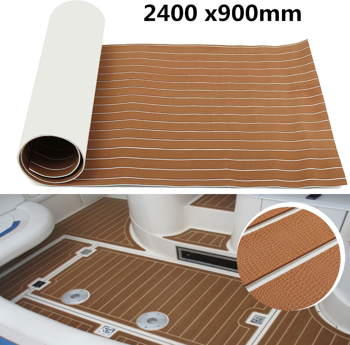 Zelfklevende bootmat - EVA-schuim teakhoutmat - Teak botenvloer - Teakhouten jachtvloeren - Teak vloerbedekking - Wasbaar - 2400X900x6mm - Lichtbruin kunstleerstructuur