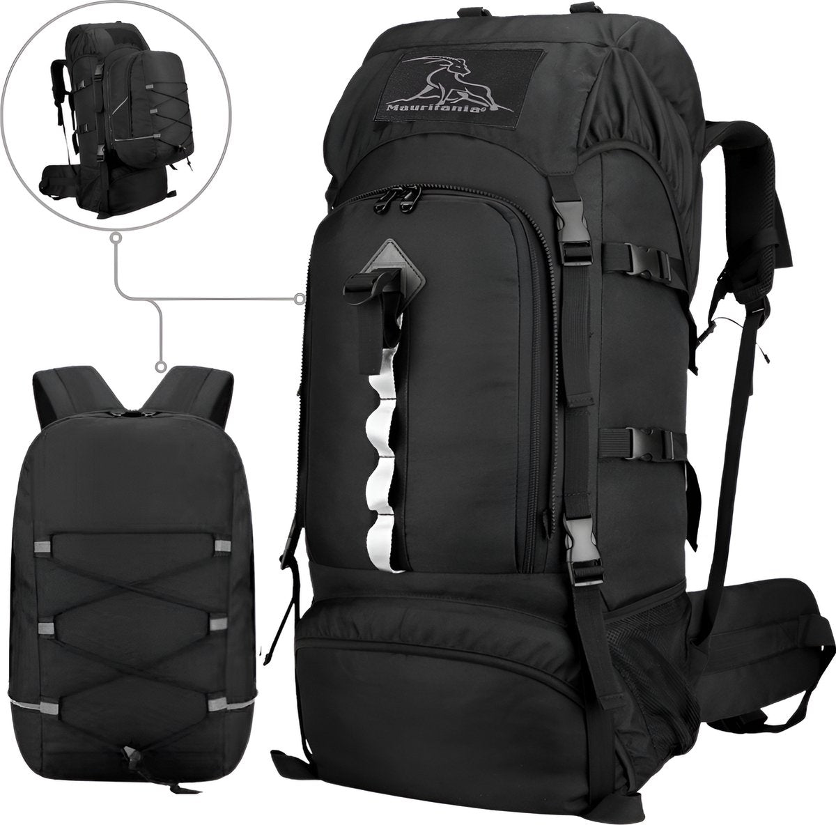 Mauritania® – 2-in-1 Wandelrugzak – 70L tot 100L – Kamperen – Nylon – Outdoor Wandelrugzak – Ingebouwde Regenhoes – Reflecterend – Grote XL – Rugzak Organizer