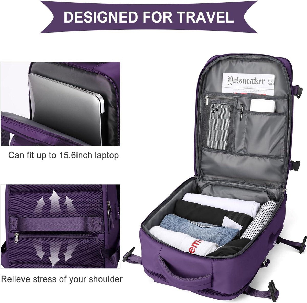 Handbagage Tas onder de stoel Easyjet 45x36x20 - Reisrugzak Ryanair 40x20x25 - Dames Laptop Rugzak met USB-uitgang - Wandelrugzak Waterdicht Heren