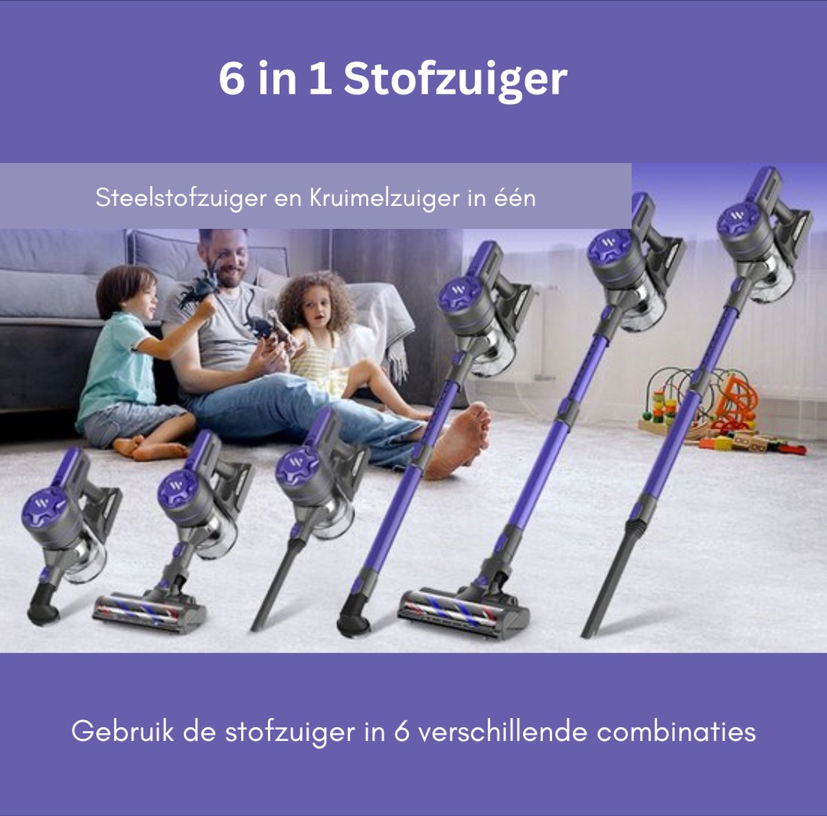 Steelstofzuiger Draadloos - Stofzuiger - Zakloos op Accu - 3 Verschillende Opzetstukken - Kruimelzuiger - 180W