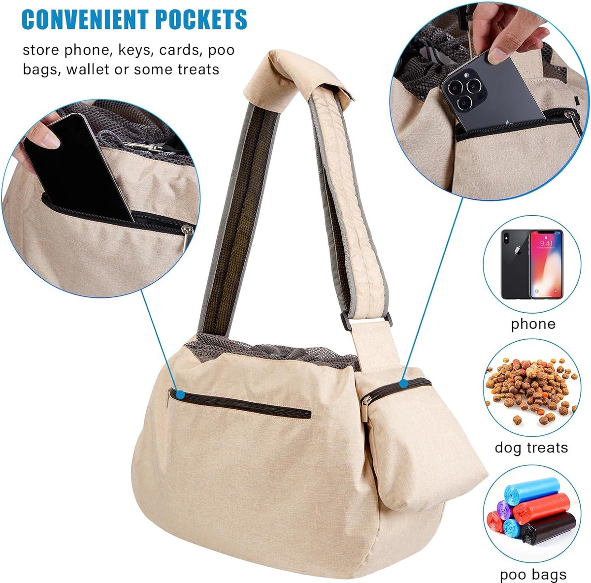 Dog carrier bag, large dog bag up to 11 kg, dog sling carrier, reversible and hands-free dog bag with adjustable strap and shoulder pads for outdoor use