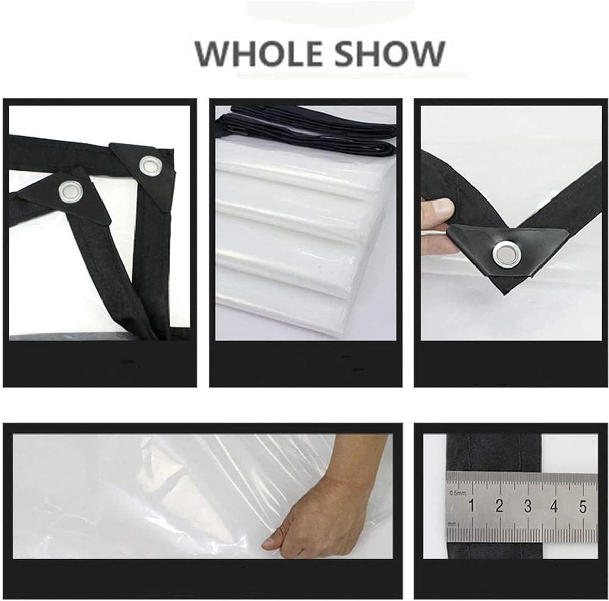 Zeildoek, Tuinscherm, Transparant, met Oogjes, Outdoor PVC, Scheidingsgordijnen, Zeildoeken voor Paviljoens, Pergola's, Balkons, Tuinen, Zijpanelen Etc, Weerbestendig Zeildoek, Maat: 2x5 m