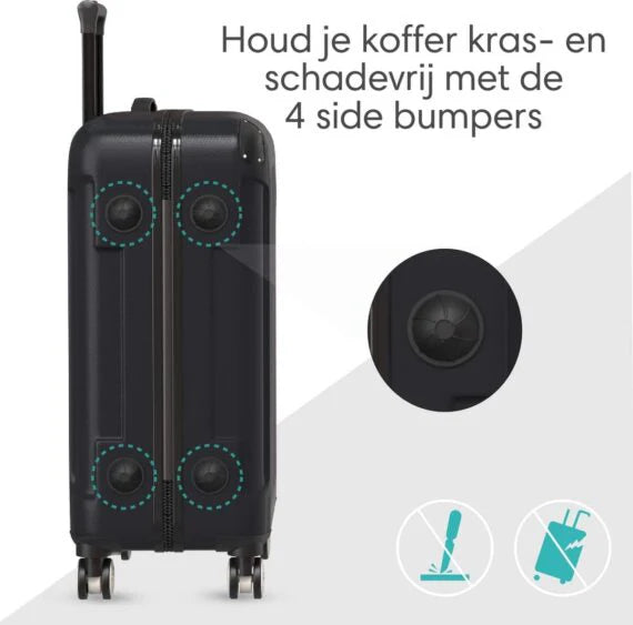 Voyagoux® 4-Delige Kofferset – ABS Kofferset – L / M / S / XS – Koffer – Zwart