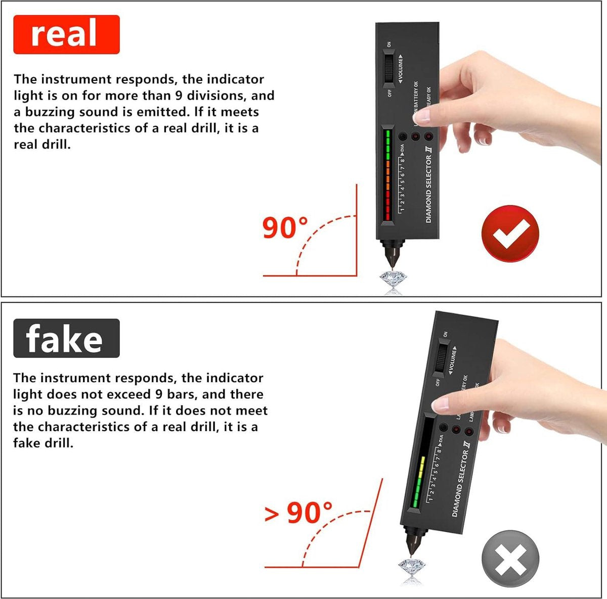 Diamanttesterpen Hoge Nauwkeurigheid Elektronische Sieradendetector met 30X 60X Vergrootglas Mini Led Opvouwbaar Vergrootglas