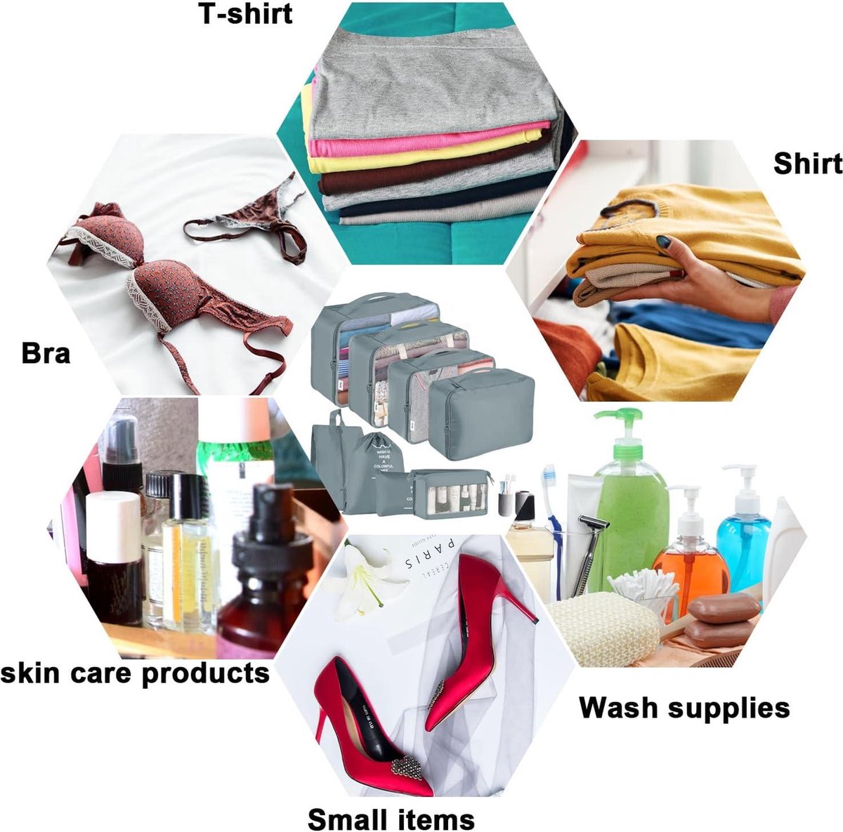 Packing cubes voor koffer - 9 stuks - reisbagage-organizers - rugzak - waterdicht - reisbenodigdheden - reisaccessoires - grijs Rugzakorganizer