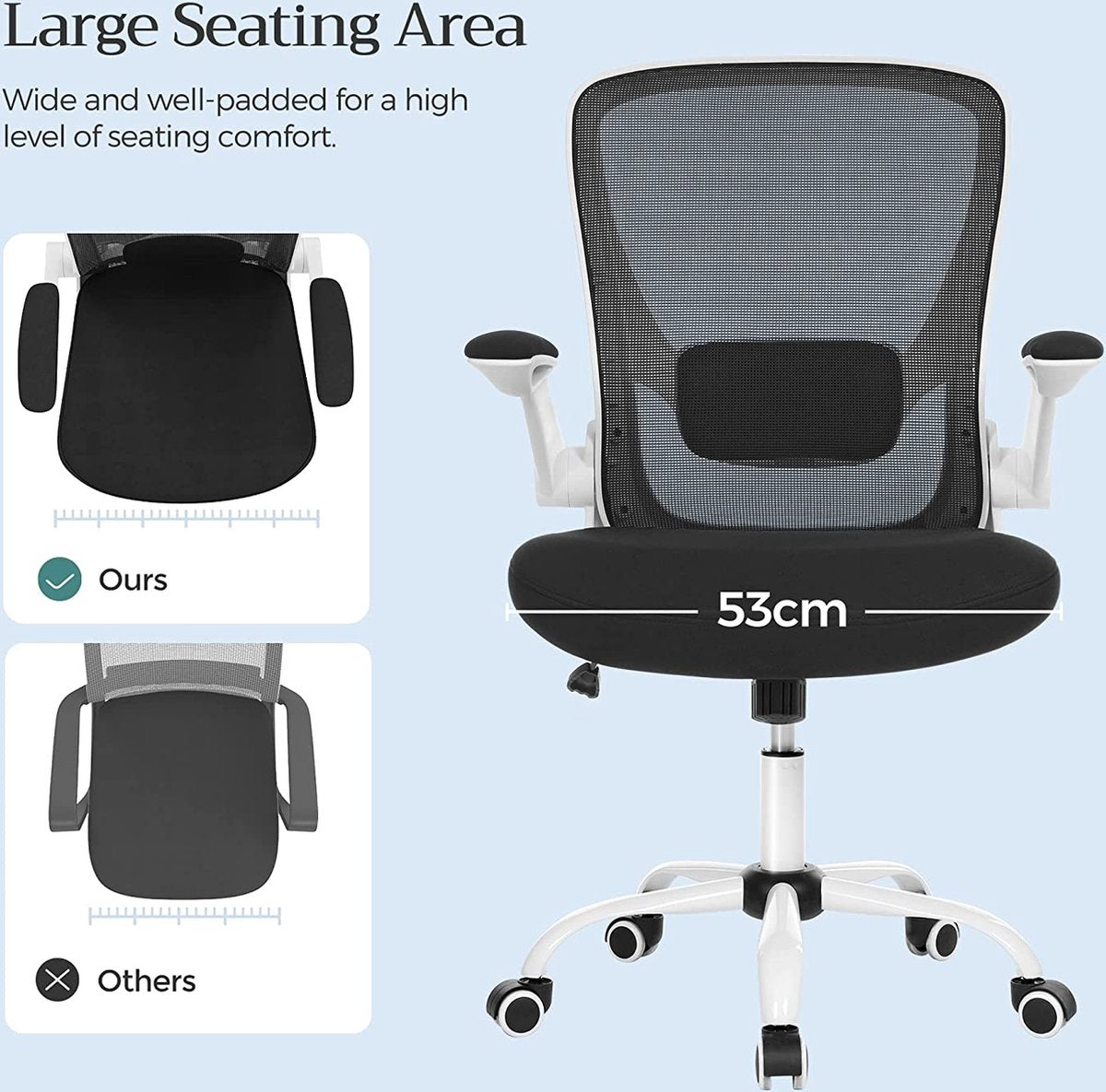 Ergonomic Office Chair - Fully Adjustable - Foldable Armrest - Black