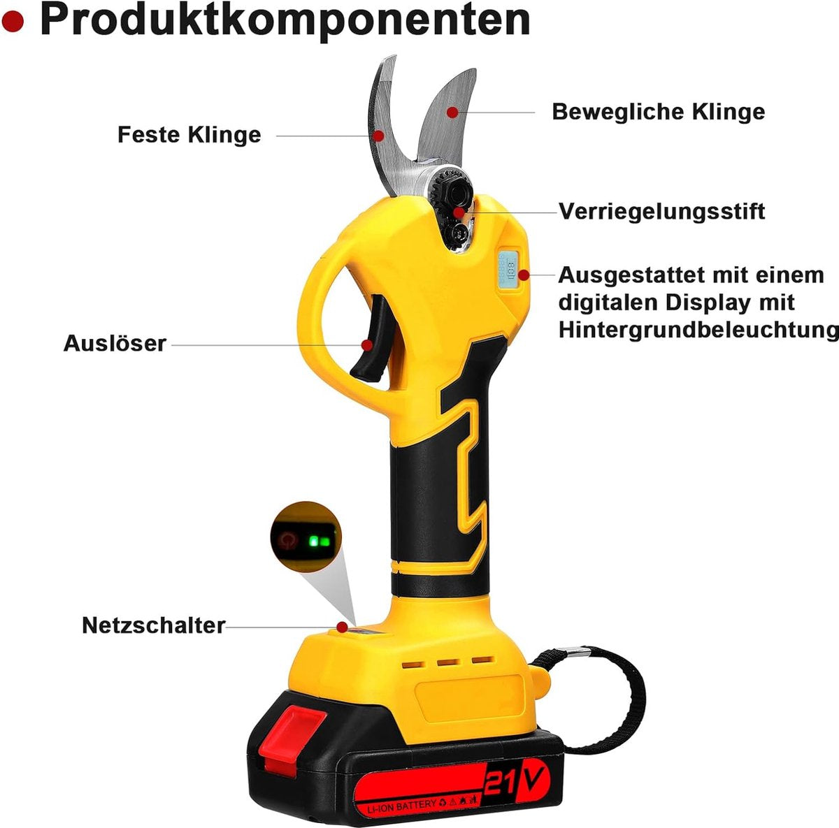 Electric pruning shears - With 2 batteries - Cordless pruning shears - Electric pruning shears with battery - Cordless branch shears - Including case - A must-have for the garden!
