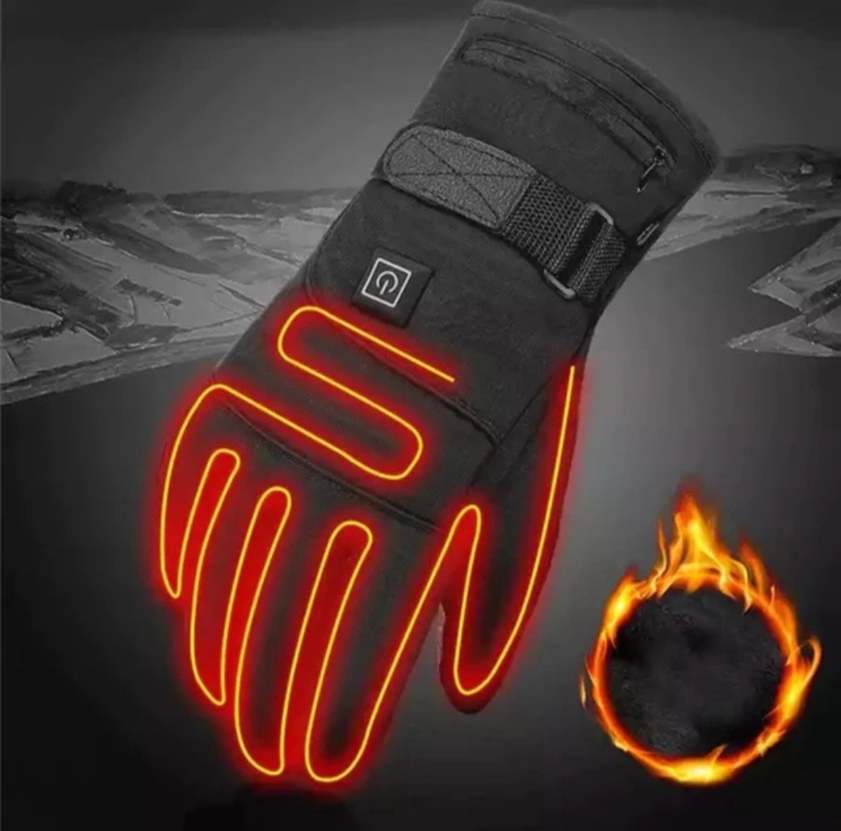 Heated gloves - Heated gloves - Electric heating - Winter - Includes Batteries - Rechargeable - Waterproof - Windproof - Black - Unisex - Onesize
