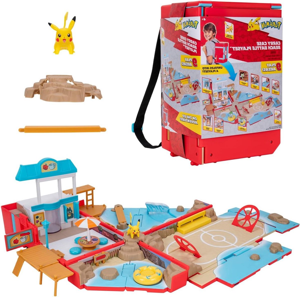Rugzak van de strandtrainer - Pokémon-speeluniversum - minispellen - speelplaats op het strand - Pikachu figuur - speelgoedset - kinderen.