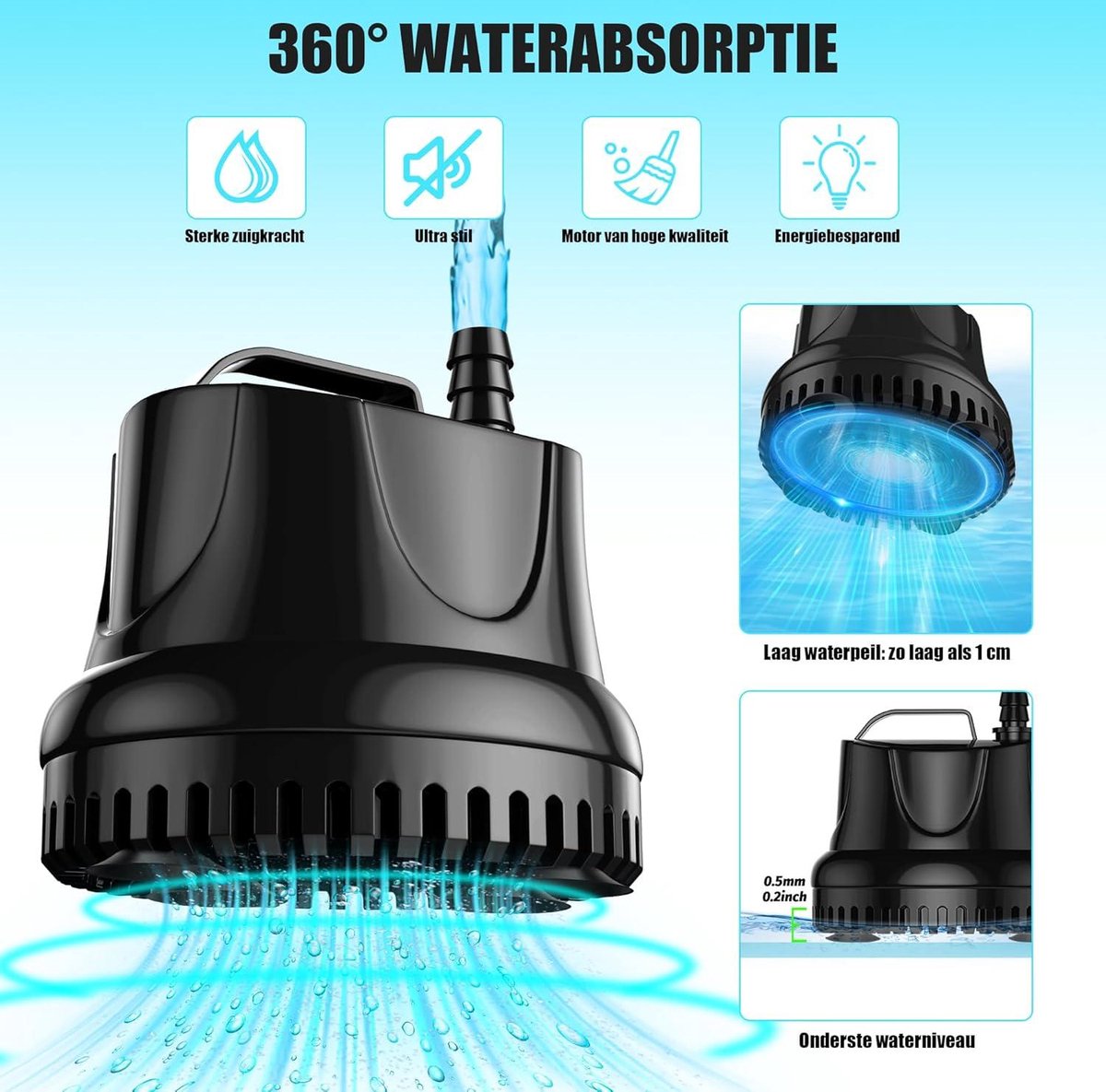 Mini submersible water pump 25W 1500L/h - fountain pool garden water fish tank aquarium - black