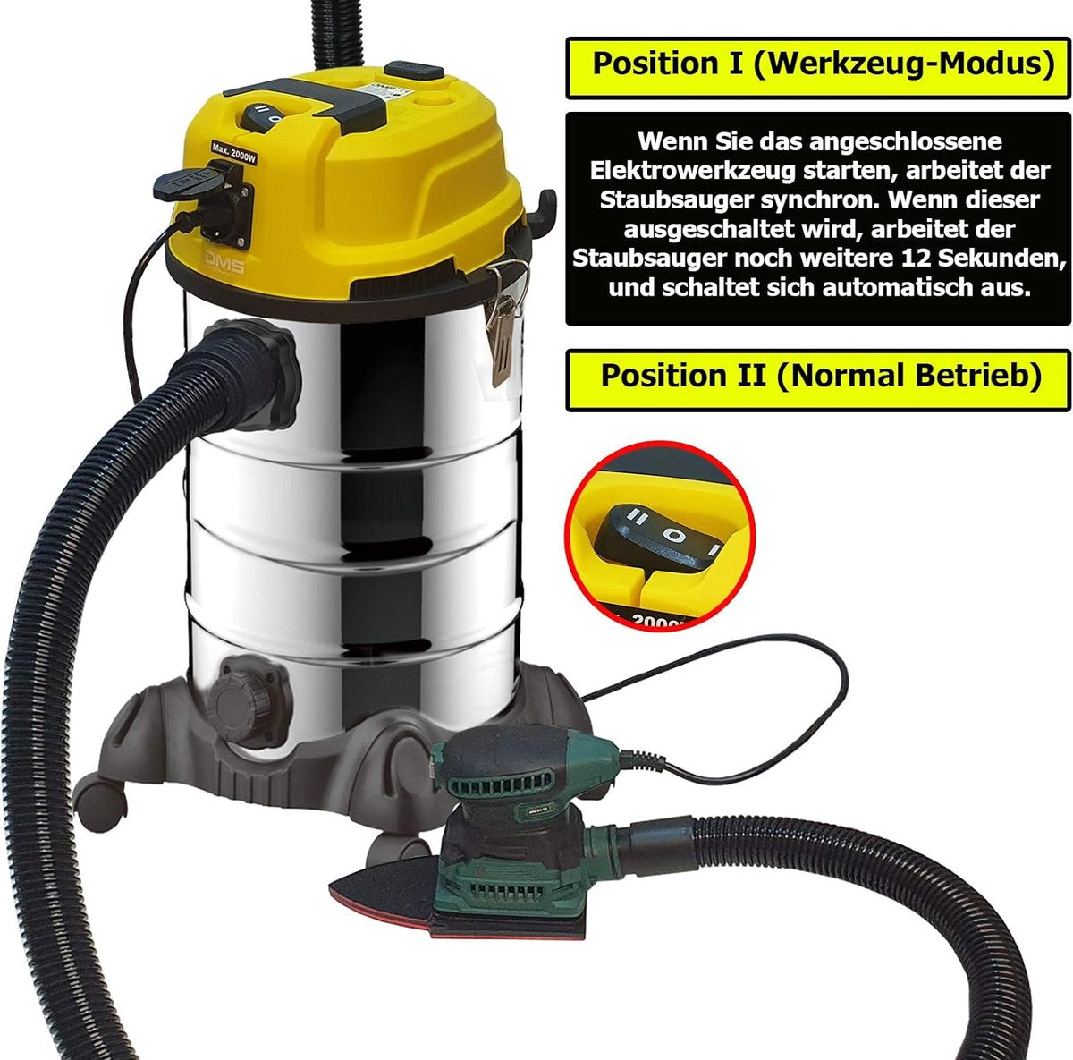 Kleyn - Industrial Vacuum Cleaner - Powerful Professional Vacuum Cleaner - Industrial Cleaning Machine - 2300 Watt - Wet Vacuum - Dry Vacuum - Stainless Steel - Blower Function - Filter Cleaning System - Bagless - 30 Liters - Red
