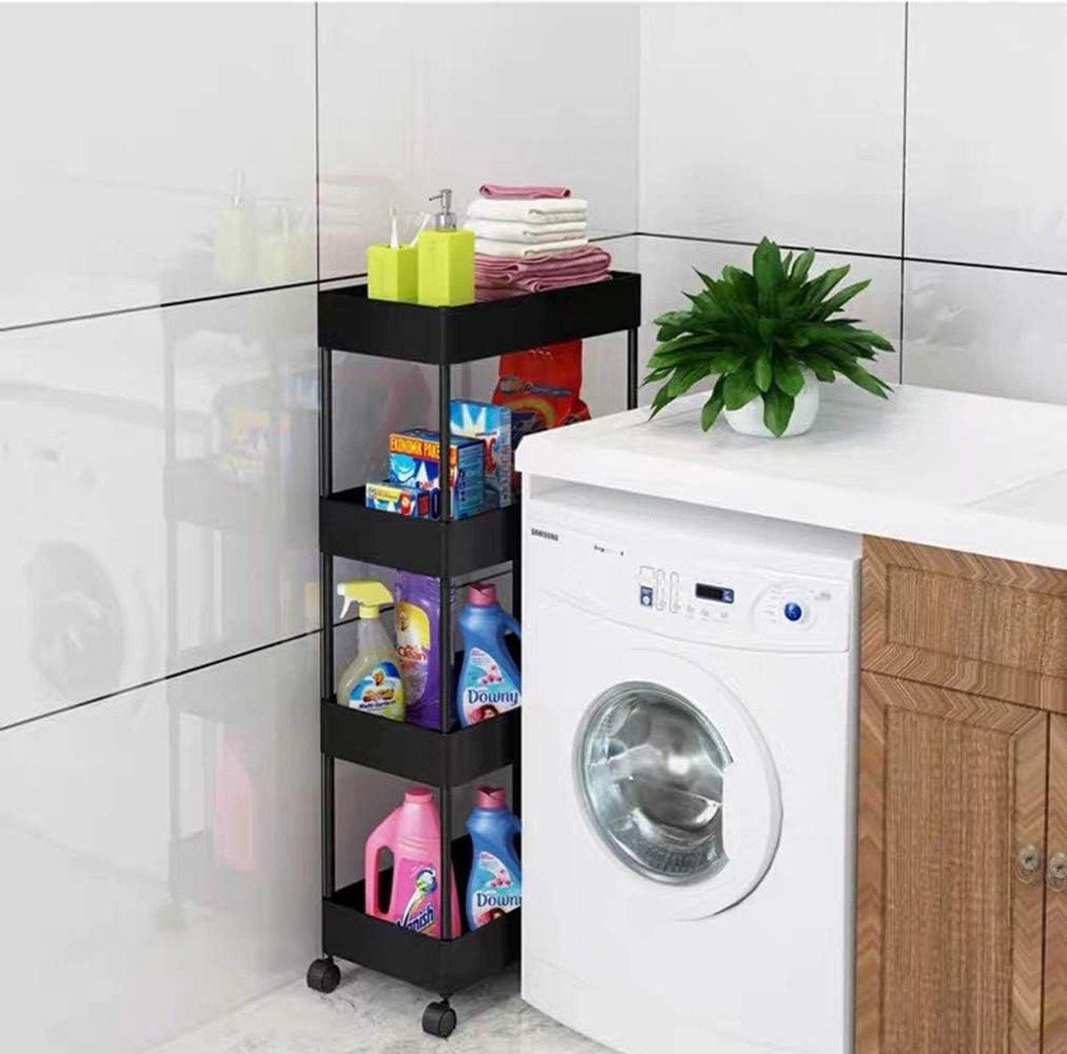 4-laags rolwagen, opbergwagen voor de keuken, hobbywagen, multifunctionele trolley met wielen, serveerwagen, serveerrek, opbergmand, opbergmand voor badkamer, keuken, cosmetica, kantoor