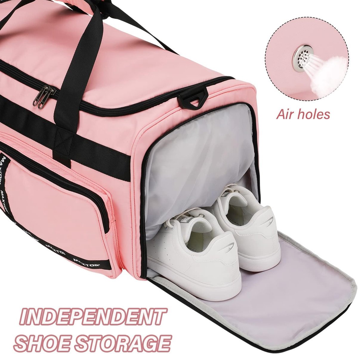 Pink Travel Bag for Women with Shoe Compartment, Large Capacity, and Wet/Dry Separation