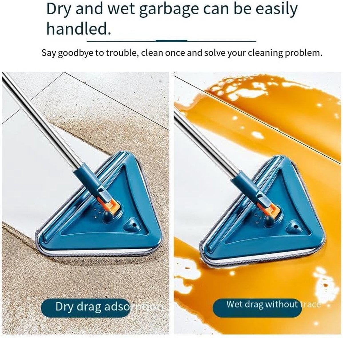 Triangle Mop with Long Handle, 360 Degree Rotating, Adjustable, Triangular Mop, Baseboard, Cleaner, Tool, Washer, Microfiber, Mop for Windows, Floor, Wall, Hardwood, Tiles