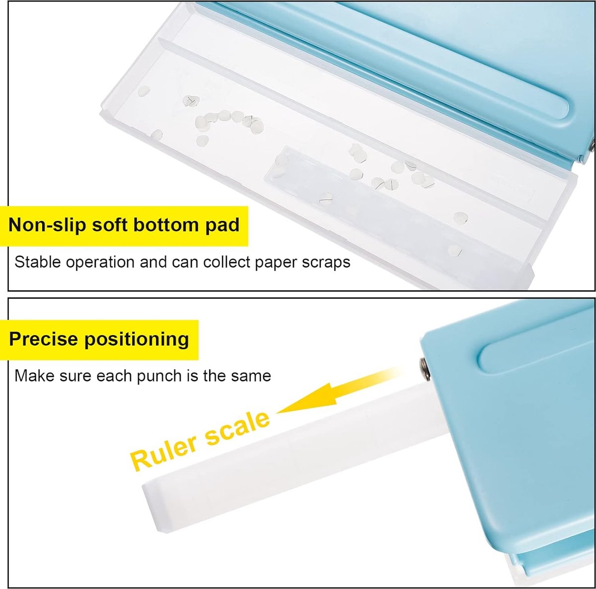 6-gaats perforator voor A4 / A5 / A6 / A7, verstelbare afstand perforator gemaakt van metalen ringbandperforator, papieren kaarten foto bindperforatormachine (blauw)