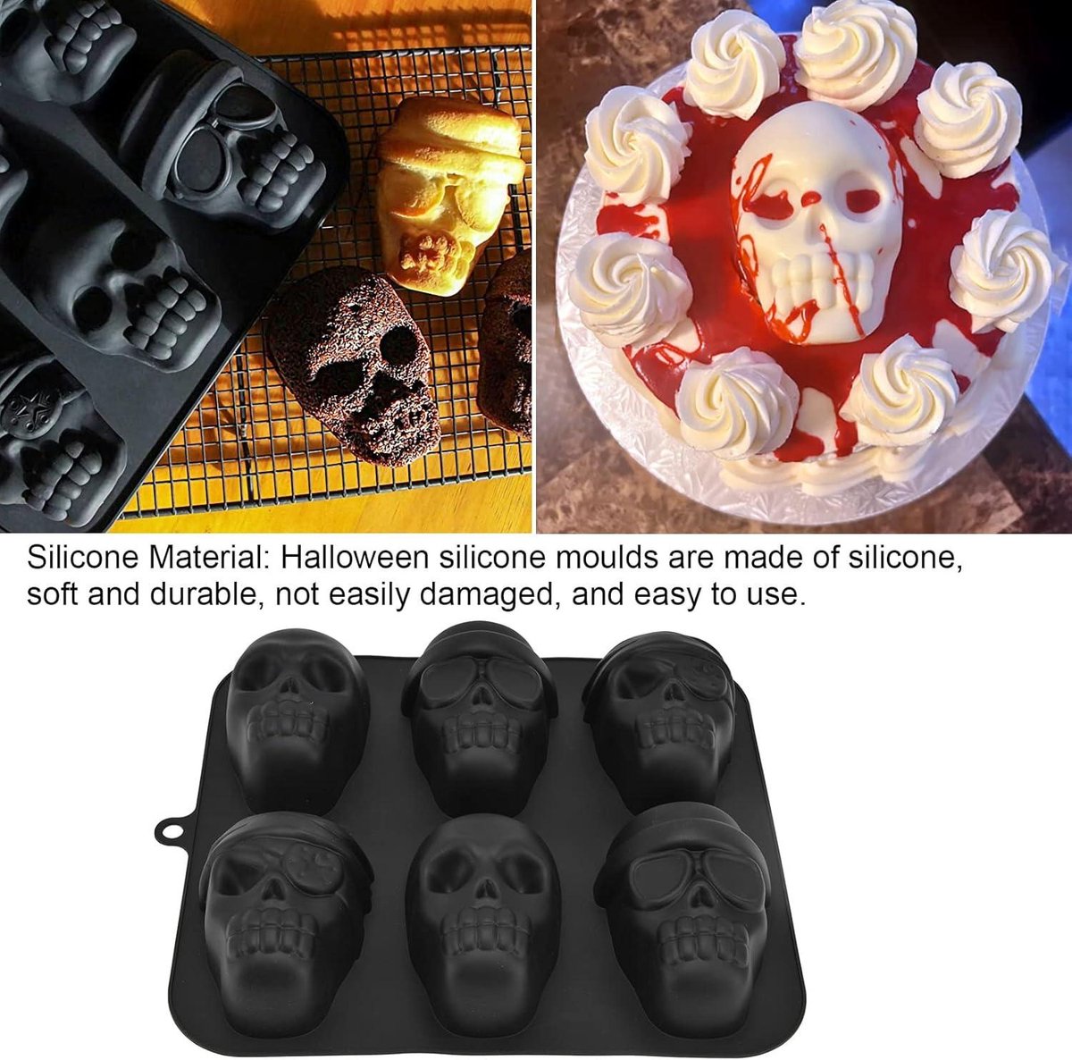 Haunted Skull Siliconen Antiaanbak Chocoladevorm - Bakvormen voor Gummis, Chocolade voor Halloween en Verjaardagsfeestjes