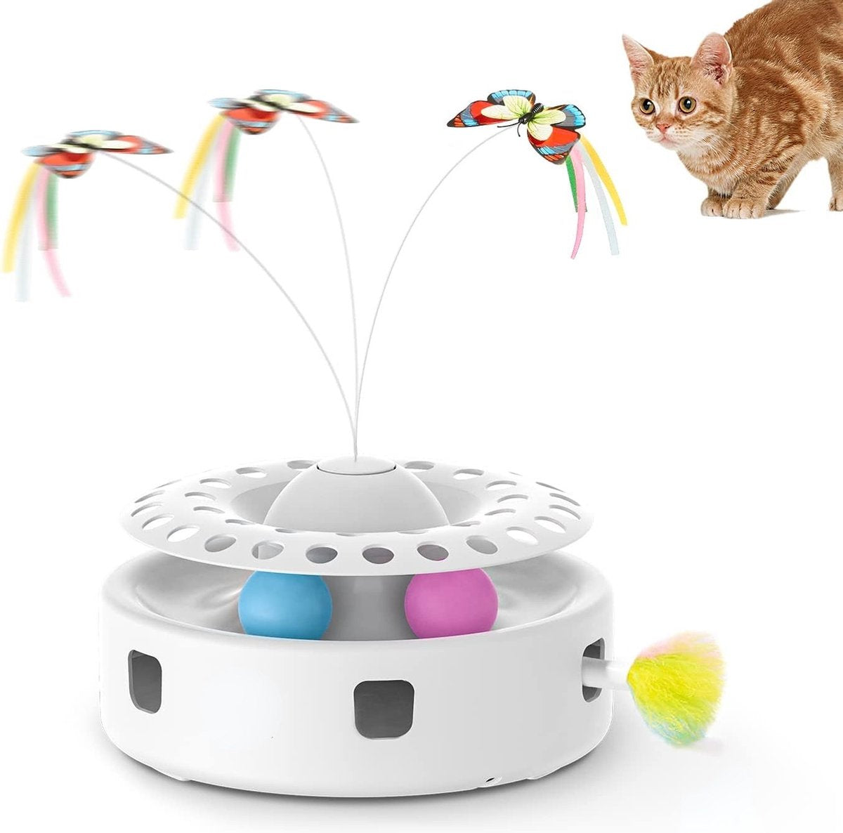 Cat Toys 3-In-1 Smart Interactive Intelligent Kitten Toys, Fluttering Butterfly, Random Moving Feather, Moves Fit And Healthy Toy Pet Cat Kitten